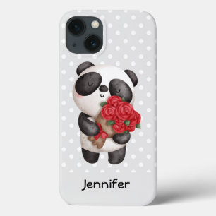 Cute Panda Beer met Rose Bouquet Case-Mate iPhone Case