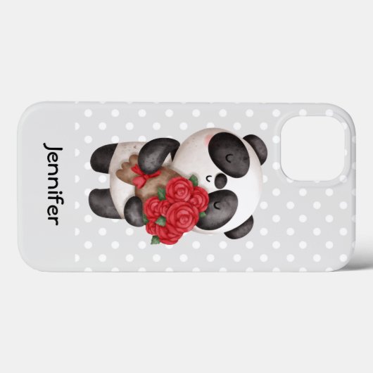 Cute Panda Beer met Rose Bouquet Case-Mate iPhone Case (Achterkant (horizontaal))