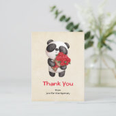 Cute Panda Beer met Rose Bouquet Dank je Briefkaart (Staand voorkant)