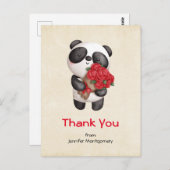 Cute Panda Beer met Rose Bouquet Dank je Briefkaart (Voorkant / Achterkant)