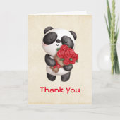Cute Panda Beer met Rose Bouquet Dank je Kaart (Voorkant)