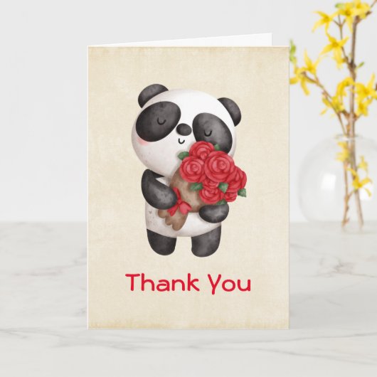 Cute Panda Beer met Rose Bouquet Dank je Kaart (Gele Bloem)