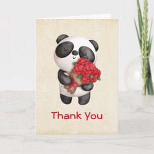 Cute Panda Beer met Rose Bouquet Dank je Kaart