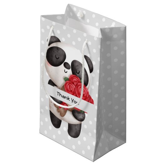Cute Panda Beer met Rose Bouquet Dank je Klein Cadeauzakje (Voorkant Gekanteld)