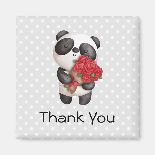 Cute Panda Beer met Rose Bouquet Dank je Magneet (Voorkant)