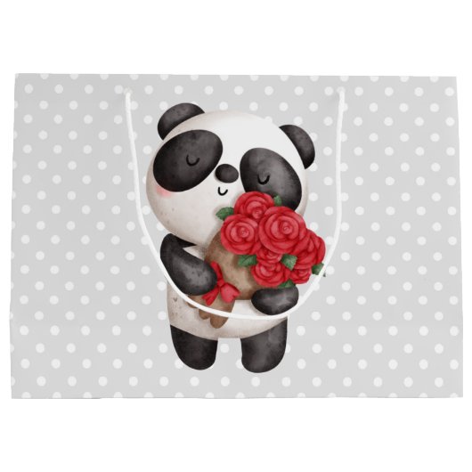 Cute Panda Beer met Rose Bouquet Groot Cadeauzakje (Achterkant)