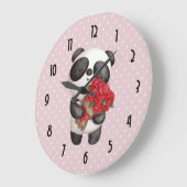 Cute Panda Beer met Rose Bouquet Grote Klok (Hoek)