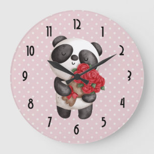 Cute Panda Beer met Rose Bouquet Grote Klok