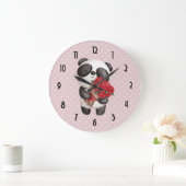 Cute Panda Beer met Rose Bouquet Grote Klok (Huis)