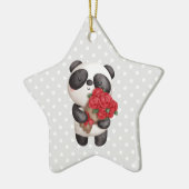 Cute Panda Beer met Rose Bouquet Keramisch Ornament (Links)