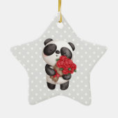 Cute Panda Beer met Rose Bouquet Keramisch Ornament (Achterkant)