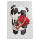 Cute Panda Beer met Rose Bouquet Medium Cadeauzakje (Voorkant)