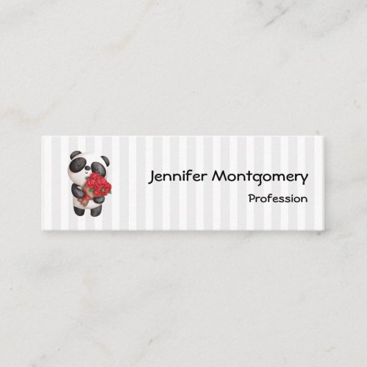 Cute Panda Beer met Rose Bouquet Mini Visitekaartje (Voorkant)