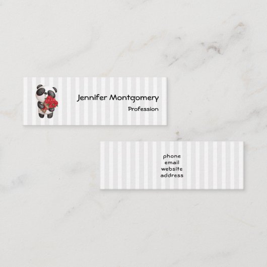 Cute Panda Beer met Rose Bouquet Mini Visitekaartje (Voorkant / Achterkant)