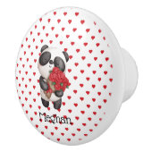 Cute Panda Beer met Rose Bouquet Monogrammed Keramische Knop (Rechts)