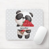 Cute Panda Beer met Rose Bouquet Muismat (Met muis)