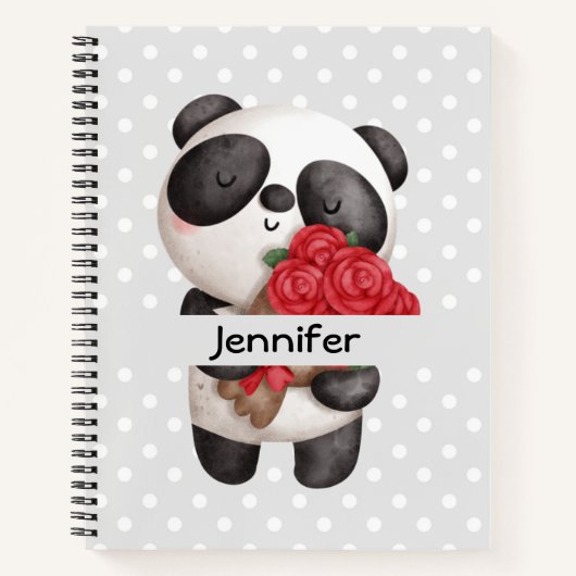 Cute Panda Beer met Rose Bouquet Notitieboek (Voorkant)