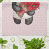 Cute Panda Beer met Rose Bouquet op Polka Dots Theedoek (Gevouwen)