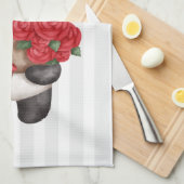 Cute Panda Beer met Rose Bouquet op Stripes Theedoek (Quarter Fold)