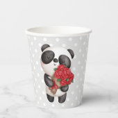 Cute Panda Beer met Rose Bouquet Papieren Bekers (Voorkant)