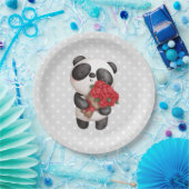 Cute Panda Beer met Rose Bouquet Papieren Bordje (Feest)