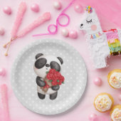 Cute Panda Beer met Rose Bouquet Papieren Bordje (Feest)