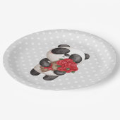 Cute Panda Beer met Rose Bouquet Papieren Bordje (Gekanteld)