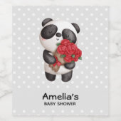 Cute Panda Beer met Rose Bouquet Party Wijn Etiket (Enkel label)