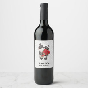 Cute Panda Beer met Rose Bouquet Party Wijn Etiket