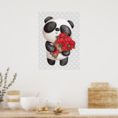 Cute Panda Beer met Rose Bouquet Poster (Keuken)