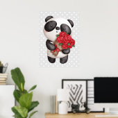 Cute Panda Beer met Rose Bouquet Poster (Thuiskantoor)