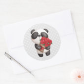 Cute Panda Beer met Rose Bouquet Ronde Sticker (Envelop)