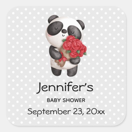 Cute Panda Beer met Rose Bouquet Save the Date Vierkante Sticker (Voorkant)