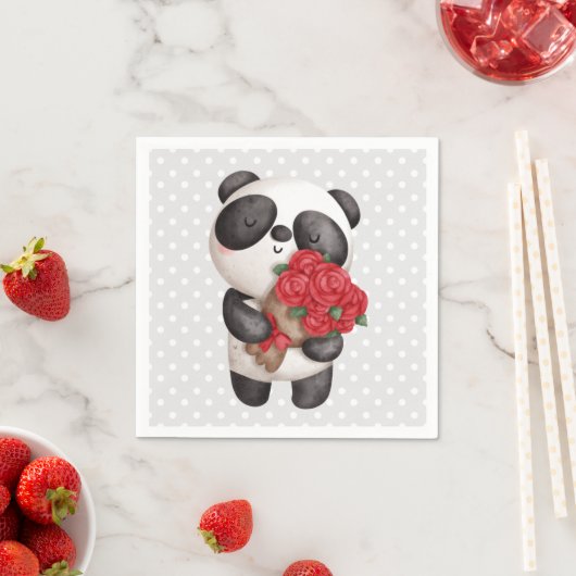 Cute Panda Beer met Rose Bouquet Servet (Insitu)
