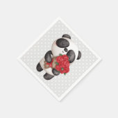 Cute Panda Beer met Rose Bouquet Servet (Hoek)