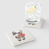 Cute Panda Beer met Rose Bouquet Stenen Onderzetter (Zijkant)