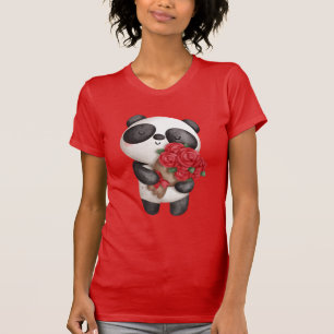 Cute Panda Beer met Rose Bouquet T-shirt