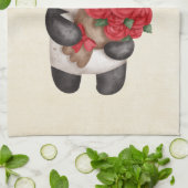 Cute Panda Beer met Rose Bouquet Theedoek (Gevouwen)