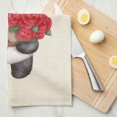 Cute Panda Beer met Rose Bouquet Theedoek (Quarter Fold)
