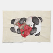 Cute Panda Beer met Rose Bouquet Theedoek (Horizontaal)