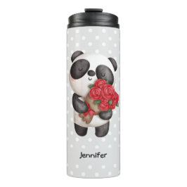Cute Panda Beer met Rose Bouquet Thermosbeker