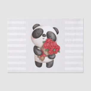 Cute Panda Beer met Rose Bouquet Tissuepapier