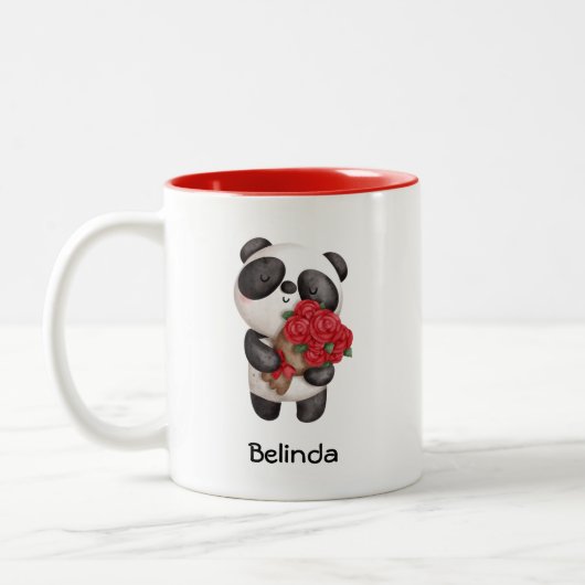 Cute Panda Beer met Rose Bouquet Tweekleurige Koffiemok (Links)