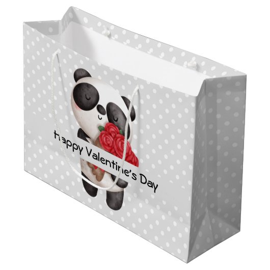 Cute Panda Beer met Rose Bouquet Valentijns Groot Cadeauzakje (Voorkant Gekanteld)