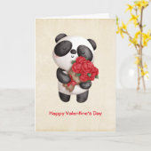 Cute Panda Beer met Rose Bouquet Valentijns Kaart (Gele Bloem)