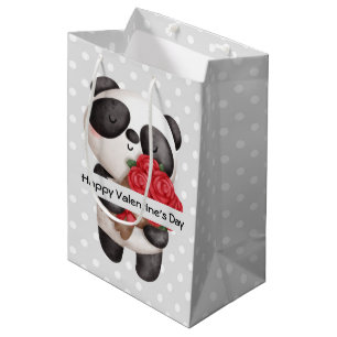 Cute Panda Beer met Rose Bouquet Valentijns Medium Cadeauzakje
