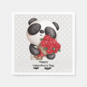 Cute Panda Beer met Rose Bouquet Valentijns Servet (Voorkant)