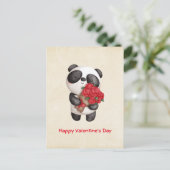 Cute Panda Beer met Rose Bouquet Valentijnsdag Feestdagenkaart (Staand voorkant)
