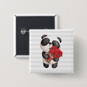 Cute Panda Beer met Rose Bouquet Vierkante Button 5,1 Cm (Voorkant /achterkant)