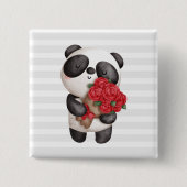 Cute Panda Beer met Rose Bouquet Vierkante Button 5,1 Cm (Voorkant)